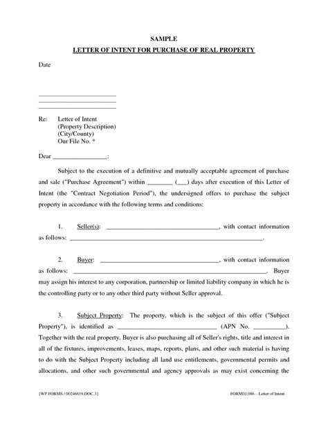 Sample Letter Of Intent To Purchase Real Estate Free Printable Documents