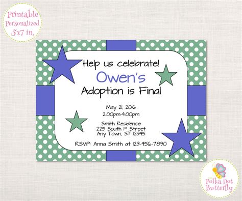 Printable Adoption Invitation Polka Dot Invitation Adoption