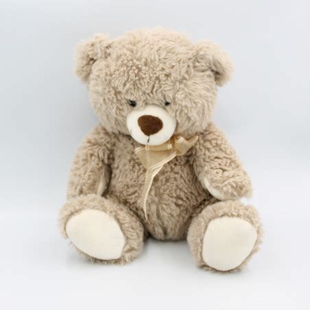 Doudou Peluche Ours Marron Noeud Ruban MAX ET SAX