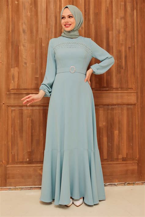 Neva Style Luxury Baby Blue Islamic Clothing Prom Dress 36030BM