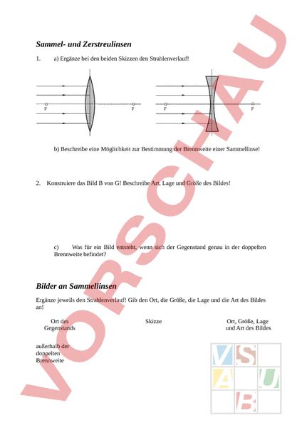 Arbeitsblatt Sammellinse Physik Optik