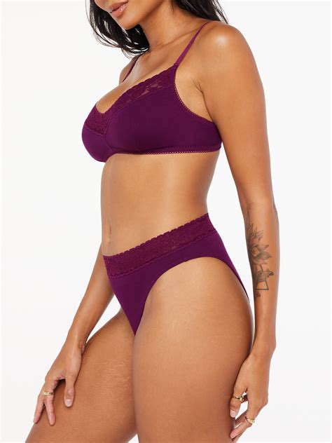 Cotton Essentials Lace Trim High Leg Bikini Panty In Purple SAVAGE X