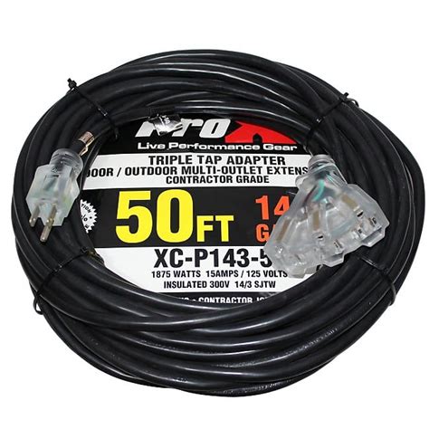 Pro X 50 Ft 120 VAC NEMA 15 Extension Power Cord 14 AWG 3 Reverb