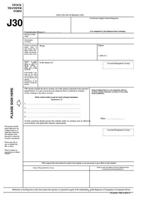 Stock Transfer Form Fillable Printable Forms Free Online