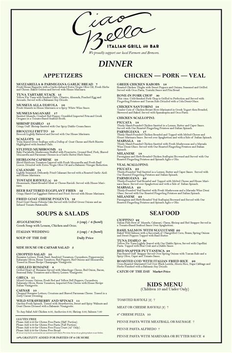 Menu at Ciao Bella Italian Grill pub & bar, Memphis, 565 Erin Dr