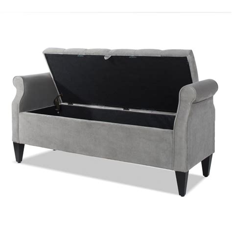 Jacqueline Tufted Roll Arm Storage Bench Grey Cymax Business