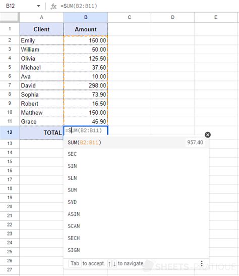 Google Sheets Function Sum