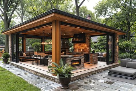 Pavilion With Outdoor Kitchen In 2024 Backyard Pavilion Backyard