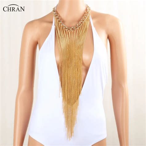 Chran Halter Lingerie Sexy Showgirl Exotic Jewelry Bra Chain Tassel