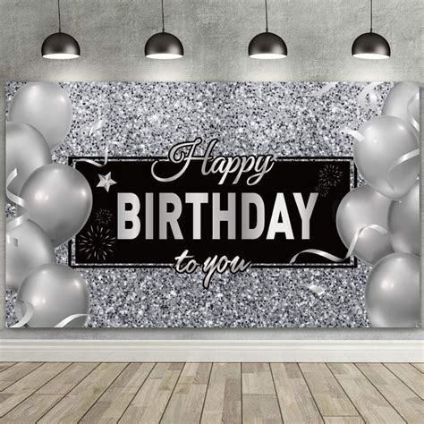 7x5ft Silver Happy Birthday Photography Backdrop Silver Birthday Party ...