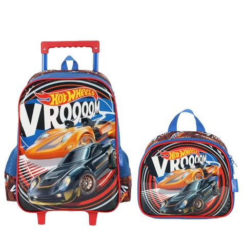 Kit Mochila Rodinhas E Lancheira Escolar Hot Wheels Premium Shopee Brasil