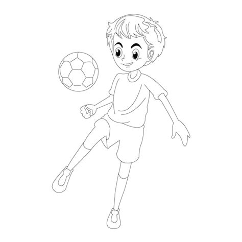 Un niño jugando al fútbol con una pelota en la mano Vector Premium