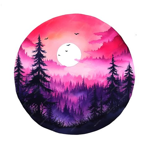 Premium Vector | Pink sunset in nature watercolor paint