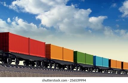 D Illustration Wagon Freight Train Containers Stock Illustration