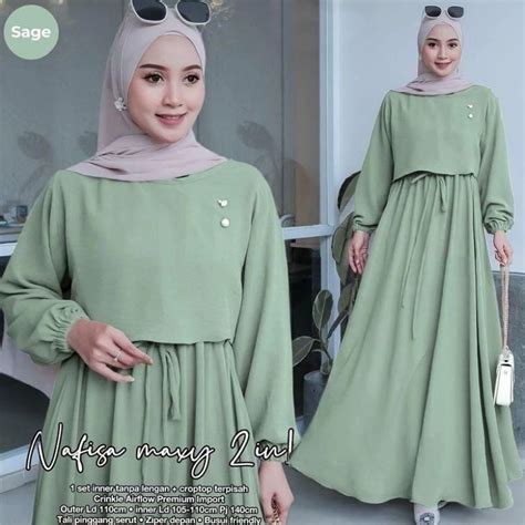 Jual Gamis Nafisa Maxy Set In Inner Outer Crop Crinkle Airflow Size S