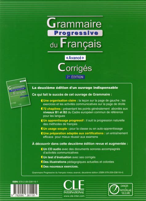 Livre Grammaire progressive du français Avancé Corrigés Avec 400