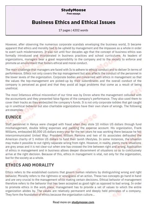 Business Ethics And Ethical Issues Free Essay Example