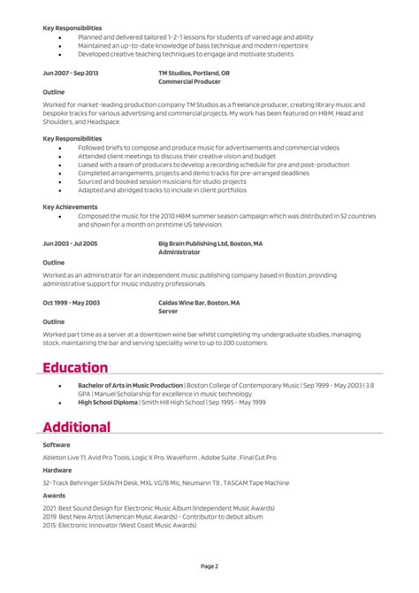 Music Producer Resume Template