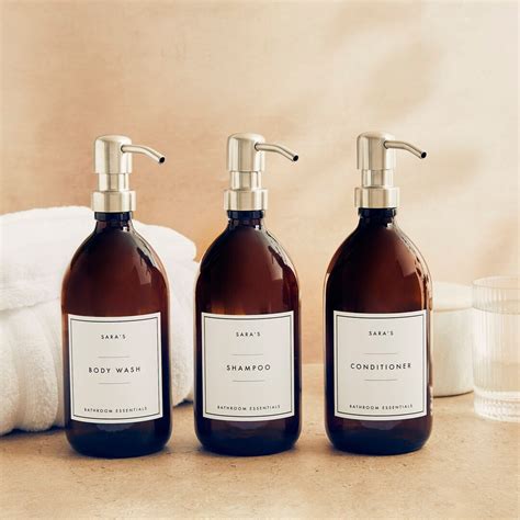 Set Of 3 Reusable 500ml Amber Glass Dispenser Bottles Hand Wash Hand Soap Dish Wash Eco Glass