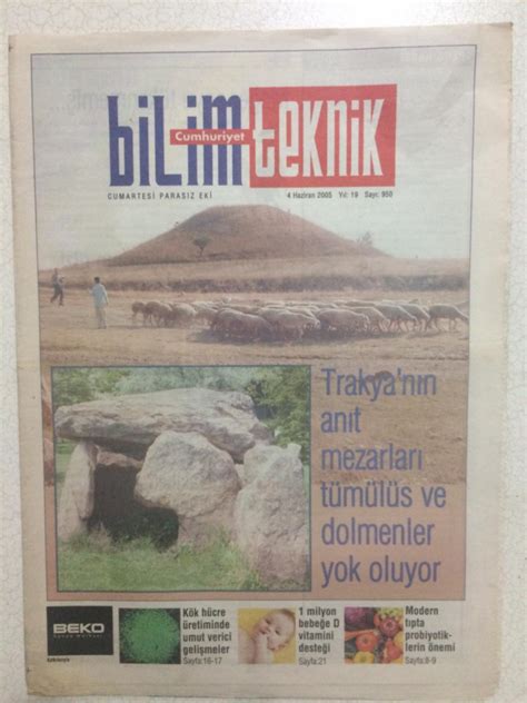 Cumhuriiyet Gazetesi Bilim Teknik Eki 4 Haziran 2005 Trakyanın Anıt