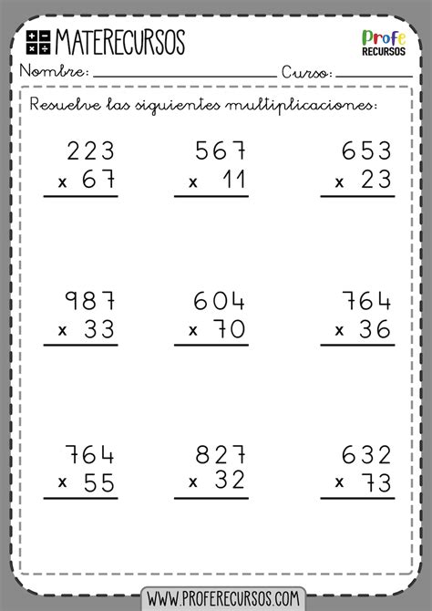 Multiplicaciones Para Primaria Profe Recursos