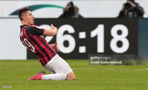 Krzysztof Piatek Of Ac Milan Celebrates His Second Goal During The