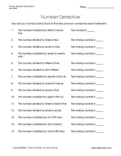 Number Detective Worksheet For 4th 5th Grade Lesson Planet