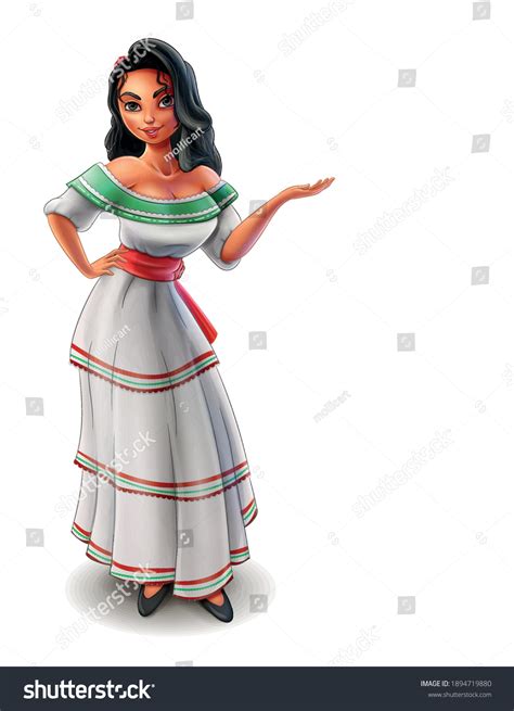 Mexican Woman Posing Cartoon Illustration Stock Vector (Royalty Free ...