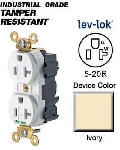 Leviton M5362 SGI 5 20R Lev Lok Wide Body Duplex Receptacle Tamper