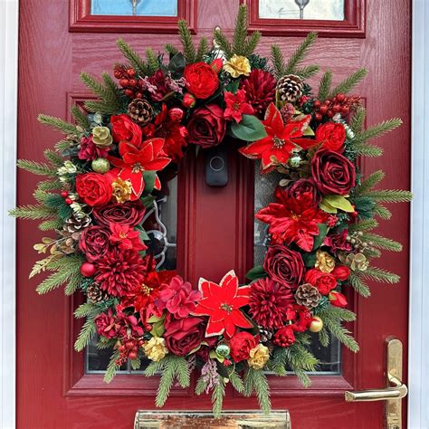 Extra Large 70cm Luxury Artificial Christmas Door Wreath With Peonies