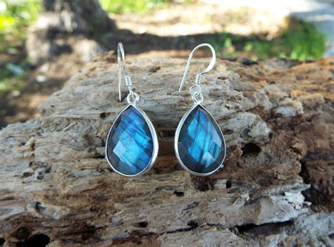 Sterling Silver Labradorite Drop Dangle Earrings Handmade