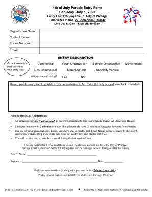 Fillable Online 4th Of July Parade Entry Form Saturday July 1 2023