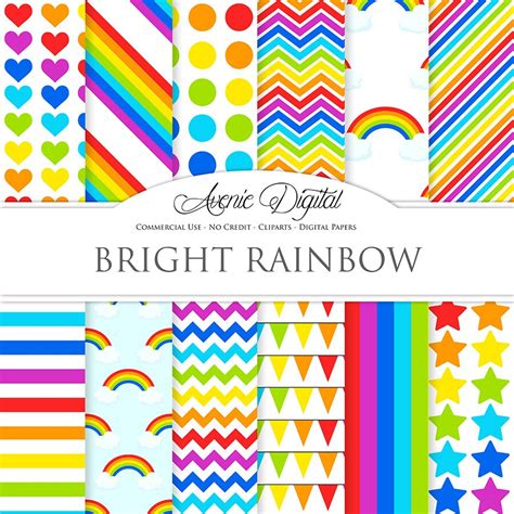 Rainbow Digital Paper Scrapbook Backgrounds Sky Patterns