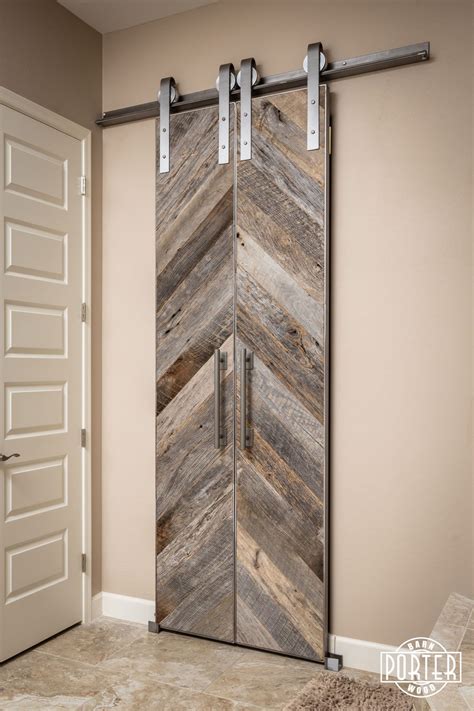 Chevron Bi Part Tobacco Grey Sliding Doors Porter Barn Wood