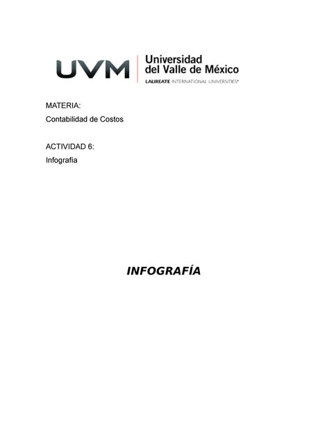 Actividad Contabilidad De Costos Uvm Materia Contabilidad De