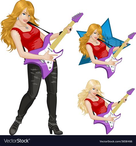 Rock star guitarist girl cartoon style Royalty Free Vector