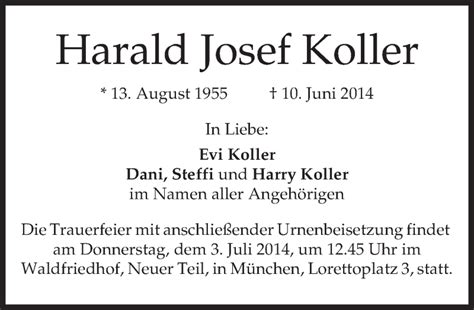 Traueranzeigen Von Harald Josef Koller Trauer Merkur De