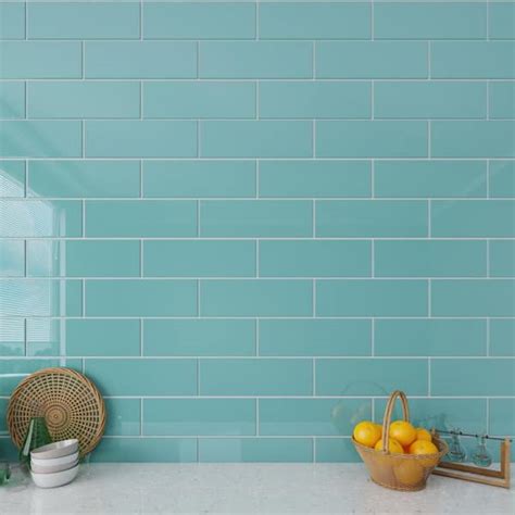 Giorbello Teal 4 In X 12 In X 8mm Glass Subway Tile 5 Sq Ft Case