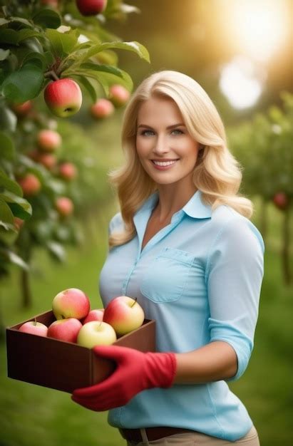 Frau Im Gartenbau Im Gew Chshaus Bei Der Ernte Von Pfeln Im