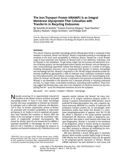 Pdf The Iron Transport Protein Nramp2 Is An Integral Membrane