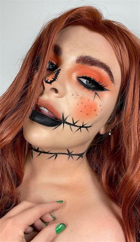 Creative Halloween Makeup Looks Pumpkin Scarecrow