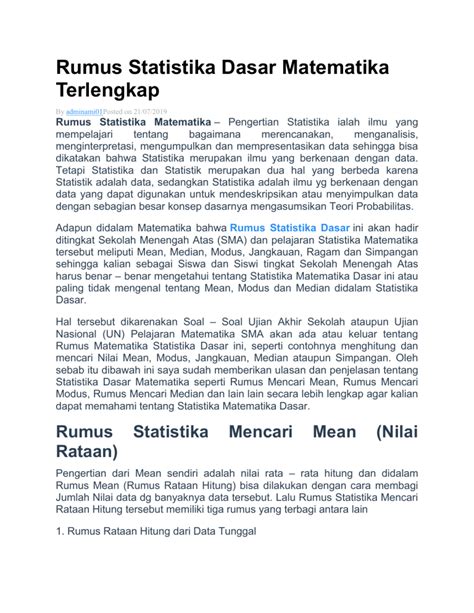 Rumus Statistika Dasar Matematika Terlengkap