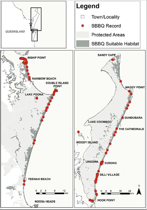 Map Of Kgari Bottom Right Cooloola Region And Inskip Point Bottom