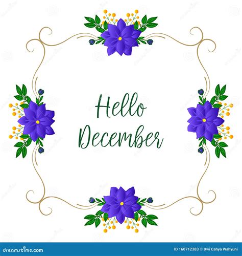 Lettering Text Of Hello December With Art Of Purple Flower Frame