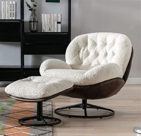 ZHENGHAO Swivel Accent Chair With Ottoman Mid Century Modern Faux Fur