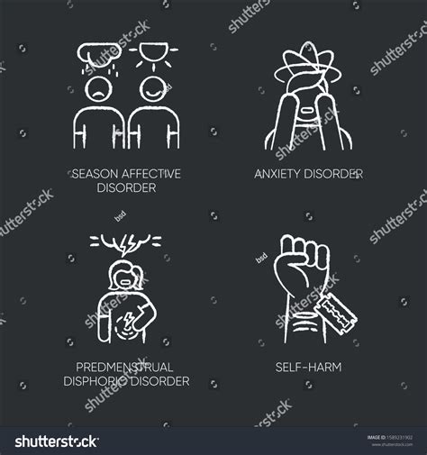 Mental Disorder Chalk Icons Set Anxiety Stock Vector Royalty Free