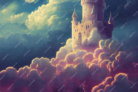 Premium AI Image | Castle on the cloud fantasy 3d illustration