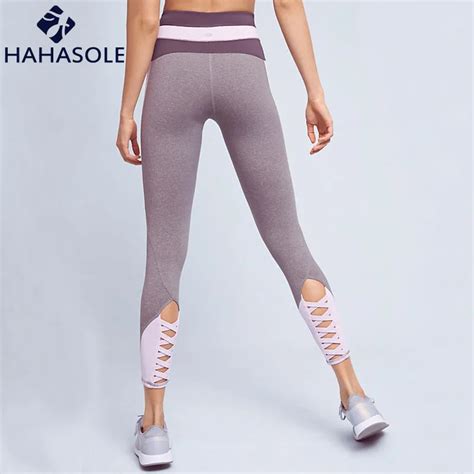 Women Cut Out Yoga Pants Patchwork Bandage Slim Leggings Ballet Straps Fitness Pants Running