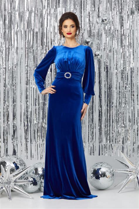 rochie lunga din catifea bleumarin rochii catifea