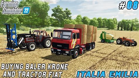 Straw Baling With New Baler Krone And Tractor Fiat Italian Farm